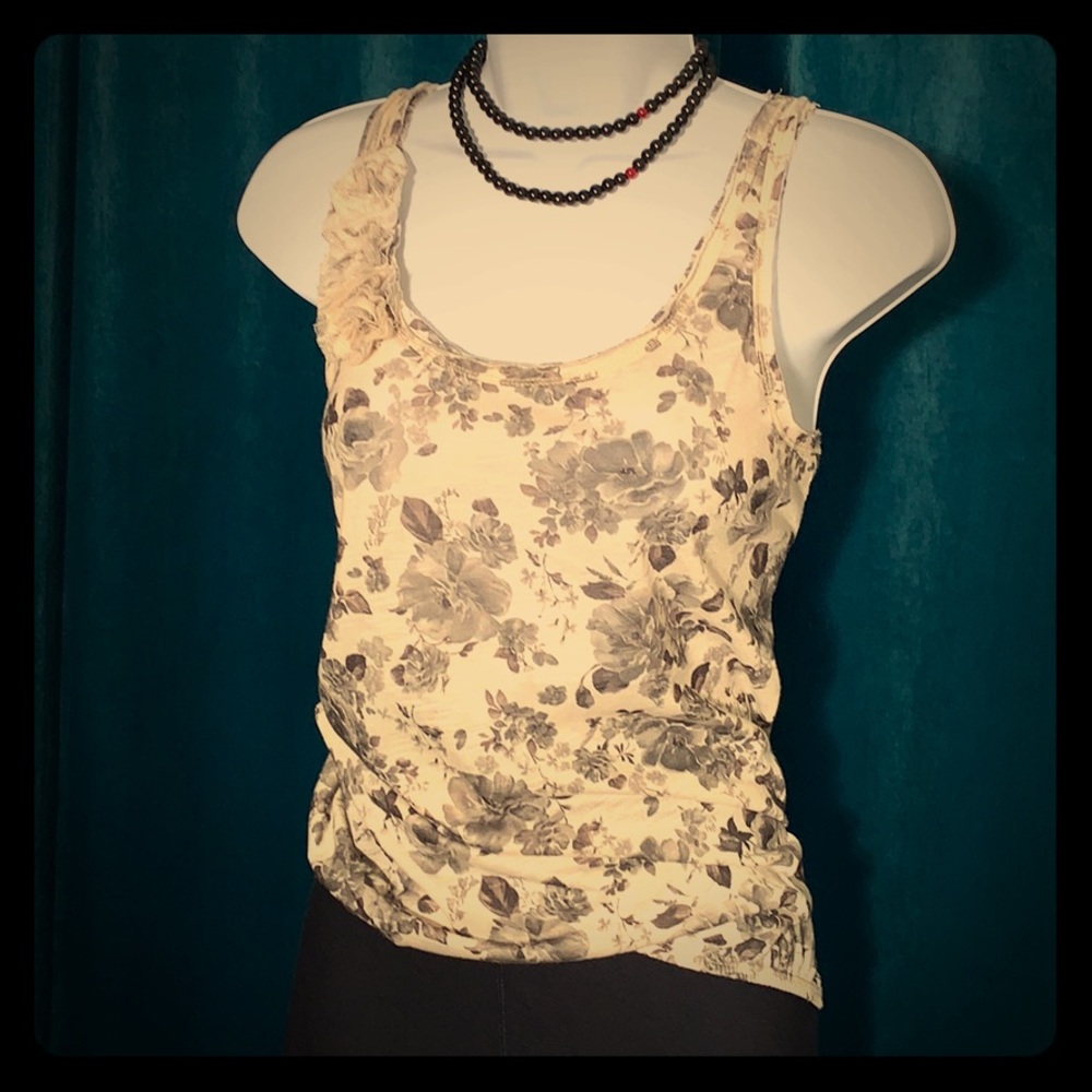 Forever 21 Floral Racer back Tank Top, Ivory